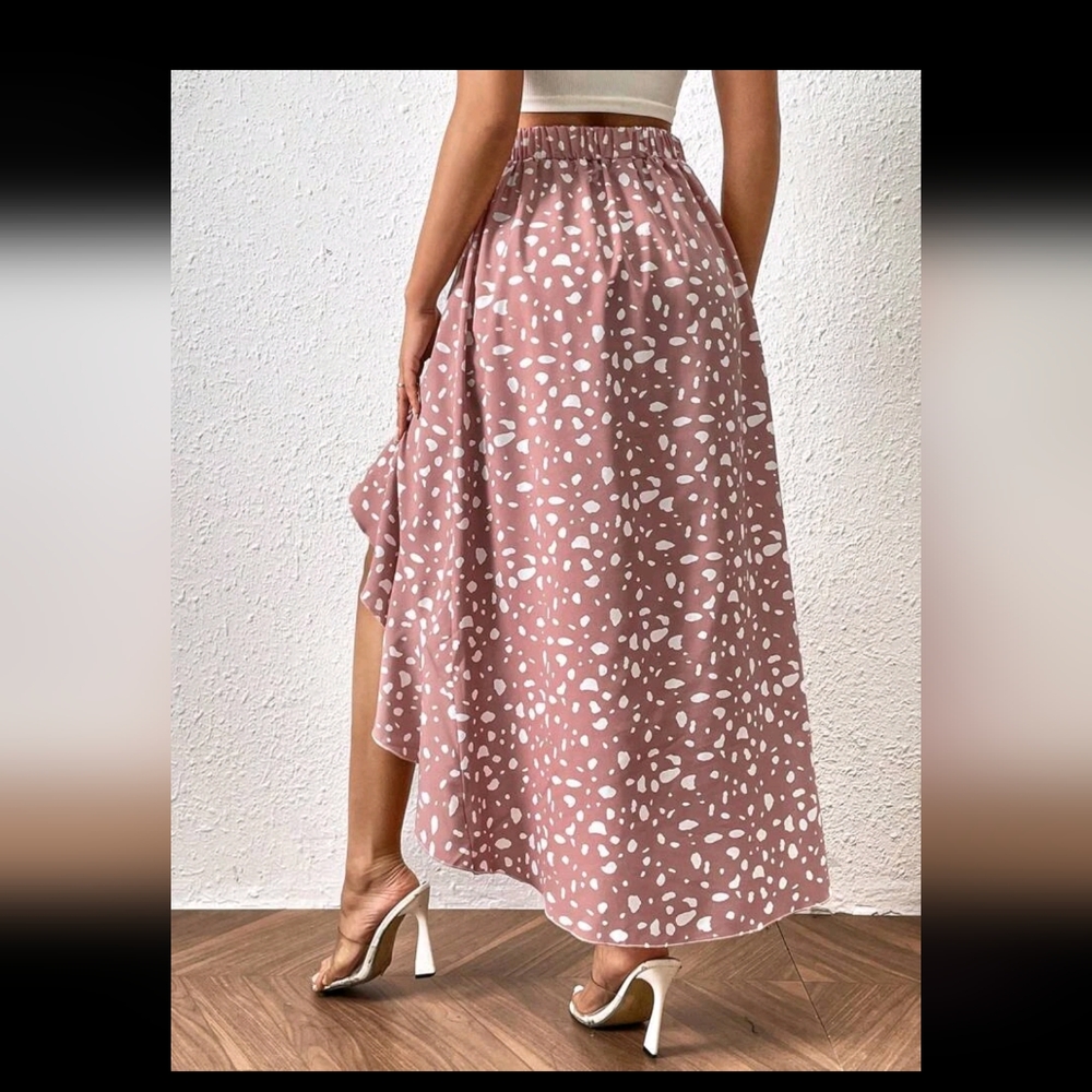 Pink Print Ruffle Hem Skirt - Picture 5 of 6